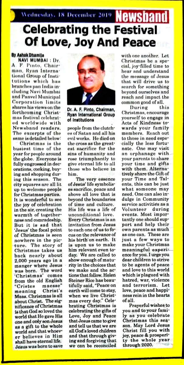 CELEBRATING THE FESTIVAL OF JOY AND PEACE - Ryan International School, Nerul